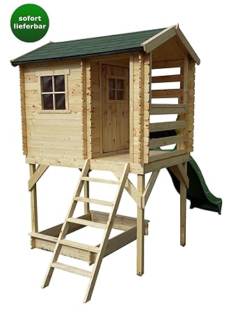 Spielhaus Hannah inkl. Rutsche - 1,75 x 1,30 Meter aus 19mm Blockbohlen