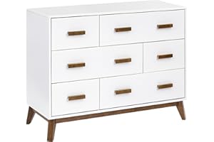 Babyletto Scoot 6-Drawer Dresser in White and Natural Walnut, Greenguard Gold Certified