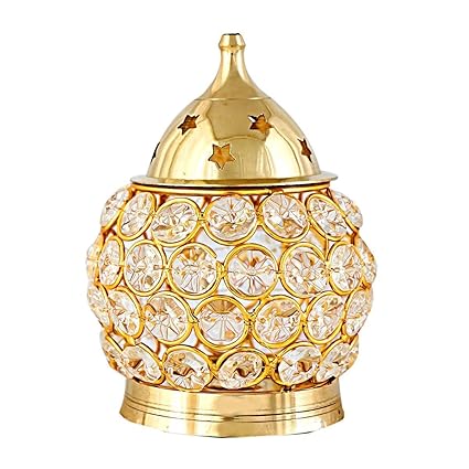 SAARTHI Brass Diamond Crystal Akhand Diya - Oval
