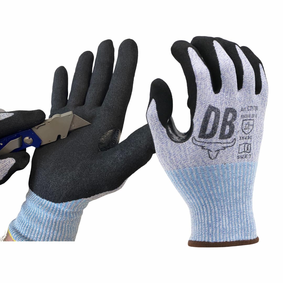 Durabull Safety Workwear or Gardening Gloves. Stretch comfort fit. Sandy Nitrile Coating, Giving a Firm, Anti Slip Grip. Reinforced/Heavy Duty Use. Cut Resistant (1,7)