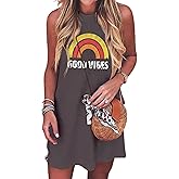 Sun Salt Sand Coconut Tree Sleeveless Mini Dress Women Casual Summer Beach Vacation Dress Workout Tank Dress