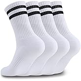 Airpal 4 Pairs Athletic Socks Cotton Cushioned Striped Crew Socks Sports Running Socks for Men Women Teens