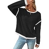 IYICLOTH 2025 Fall Women's Ribbed Color Block Drop Shoulder Long Sleeve T-Shirt Casual Oversized Crew Neck Top