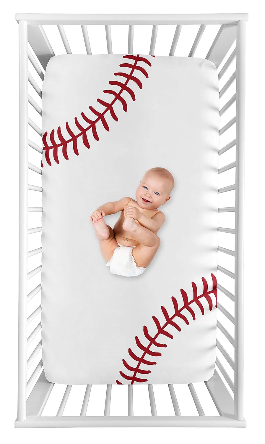 Sweet Jojo Designs Baseball Boy Fitted Crib Sheet Baby or Toddler Bed Nursery Photo Op - Red and White Americana Sports