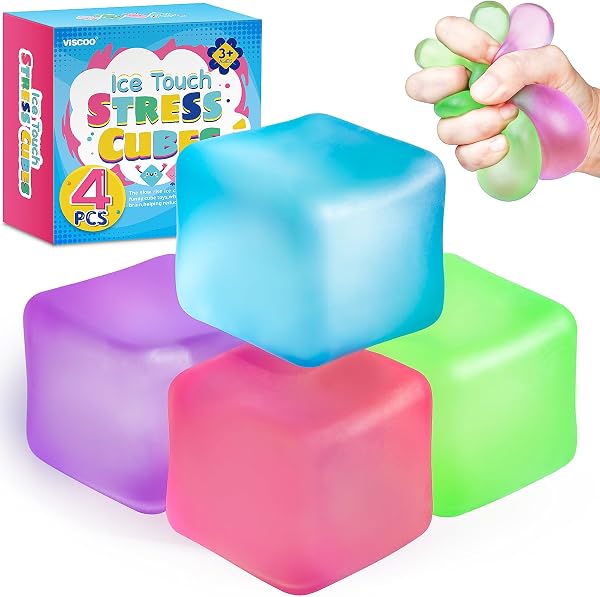 4 Pack Stress Cube, Slow Rising Ice Cube Stress Balls for Adults Kids, Sensory Fidget Toy for Anxiety Relief, Square Shape Sq