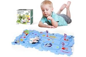 XAZASTOV Puzzle Racer Kids Car Track Set, Plastic Floor Puzzles for Kids Ages 3-5 with Vehicles, Electric Trolley Puzzle, Toys Gifts for 2 3 4 5 6 Year Old Boys Girls, Montessori Toys for 3+ Years