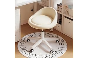 Home Office Chair Round Rolling Stool with Footrest PU Leather Height Adjustable 360° Swivel Stool with Wheels Office Stool C