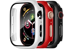 Charlam 3 Pack Case Compatible with Apple Watch Case 44mm iWatch SE SE2 SE3 Series 6 5 4 with Screen Protector, Guard Thin Bumper Full Coverage Hard Cover Defense Edge for Women Men, Black White Red