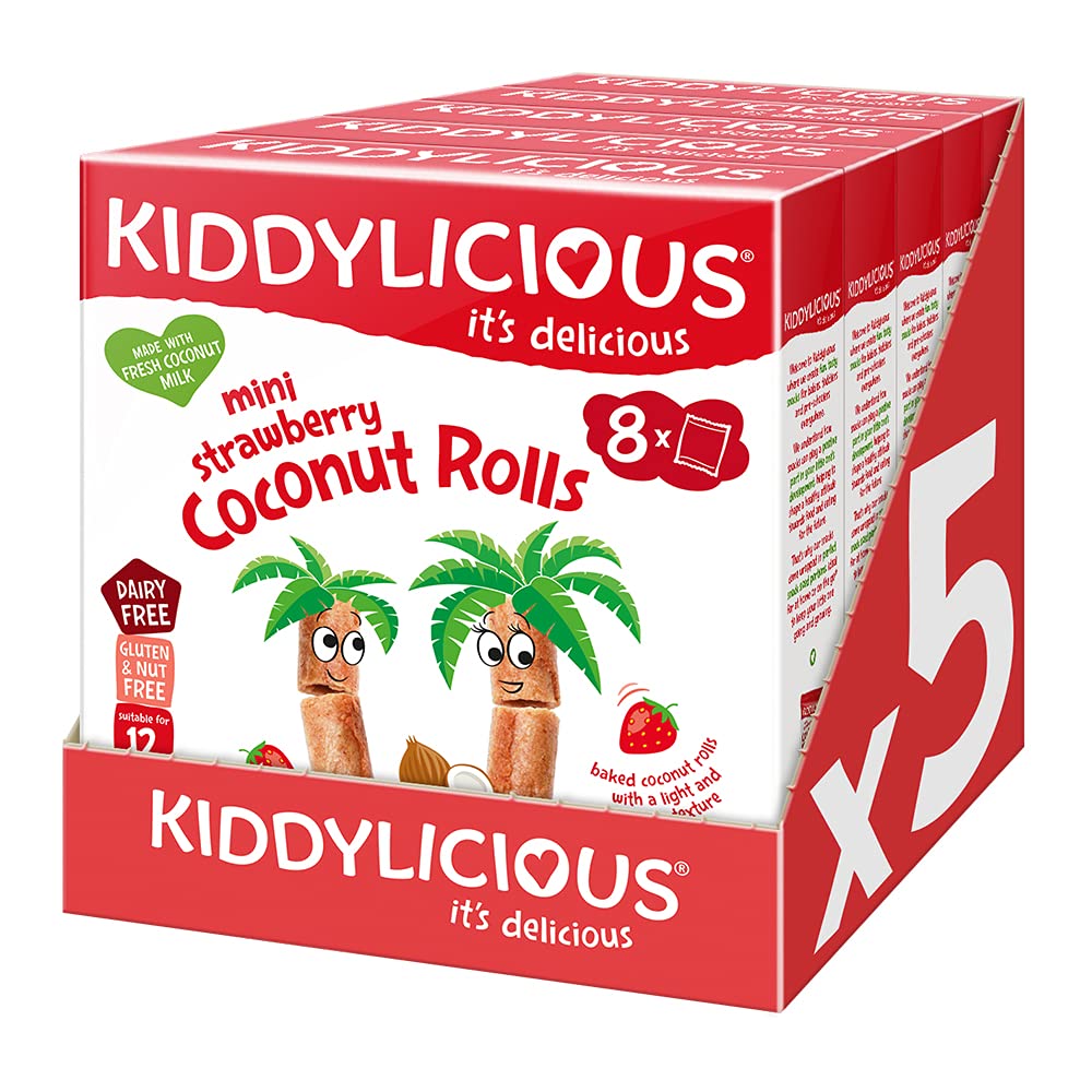Kiddylicious Strawberry Coconut Rolls - Delicious Snacks for Kids - Suitable for 12+ Months - 8 Packs of 5 (40 Total) — image 1