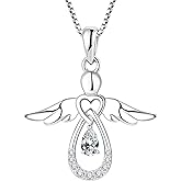 FJ Guardian Angel Necklace 925 Sterling Silver Birthstone Pendant Angel Jewelry Gifts for Women