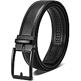 SKiporty Black Mens Belt Ratchet Belts Dress Casual Leather Belt for Men With Slide Adjustable Click Buckle Gifts Box