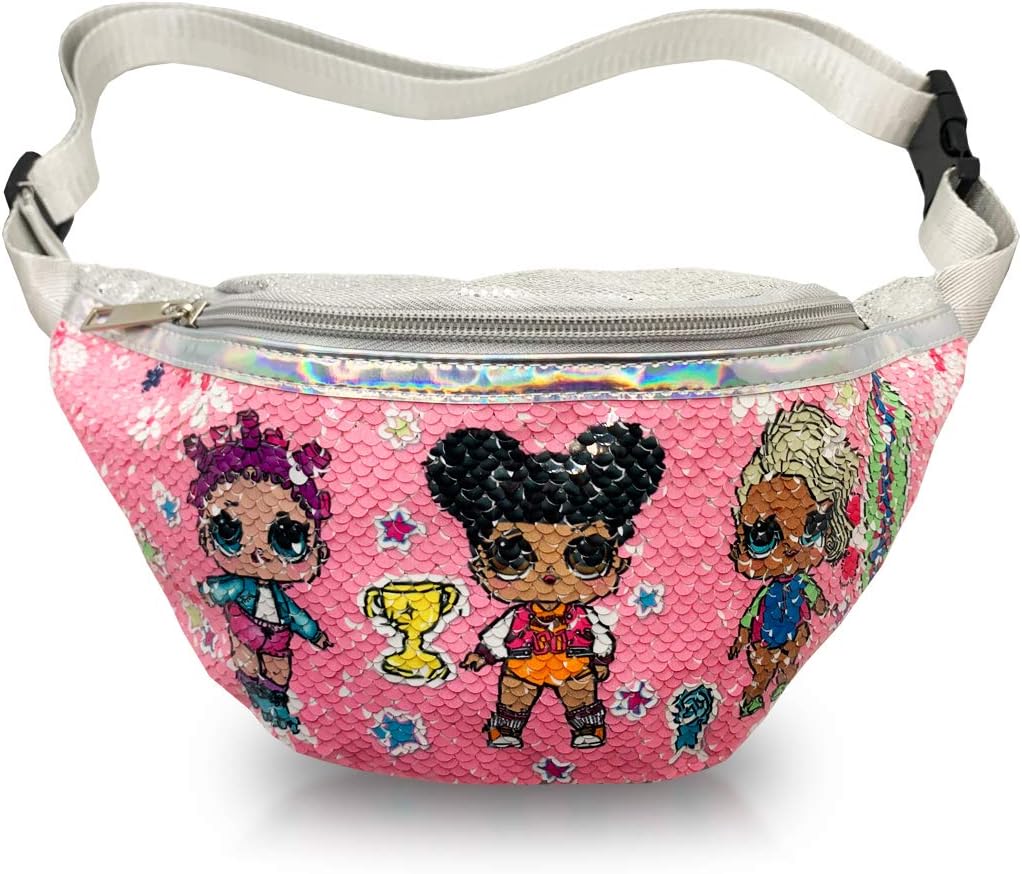 Sequin Fanny Pack for Girls, Kids Belt Bag, Small Waist Pack Compatible with LOL Suprise Dolls and Accessories (LOL Pink)