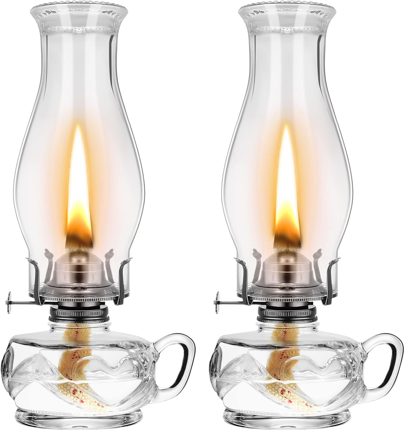 Oil Lamps & Accessories - Yahenda 2 Pcs Chamber Oil Lamps for Indoor Use, Classic Kerosene Lanterns, Vintage Antique Oil Lamps, Decorative Hurricane Lantern with Adjustable Fire Wick for Valentines Home Tabletop Decor, 12.6 in