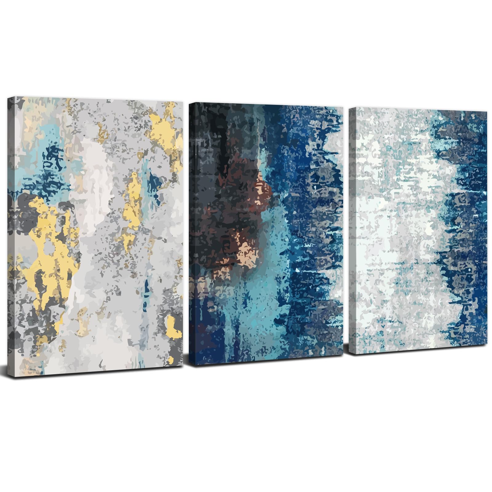 3 Panels Abstract Wall Art Blue Pictures Wall Decor for Bedroom Living Room Navy Blue and Grey Canvas Prints Posters Modern Home Decor Contemporary Wall Artwork Framed Decorations (12x16 Inch)