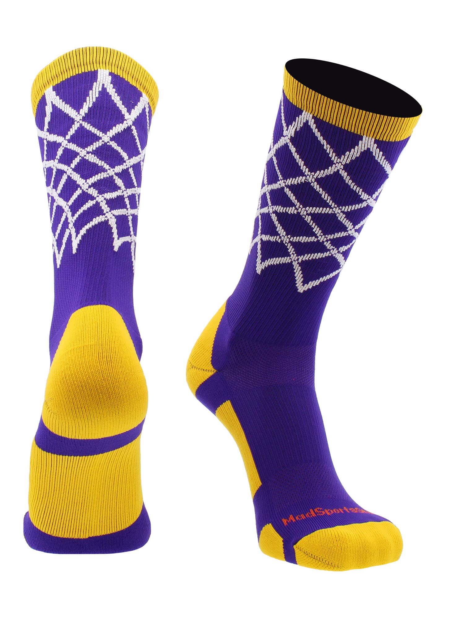 MadSportsStuff Calcetines de baloncesto Elite con red (morado/dorado, pequeño)
