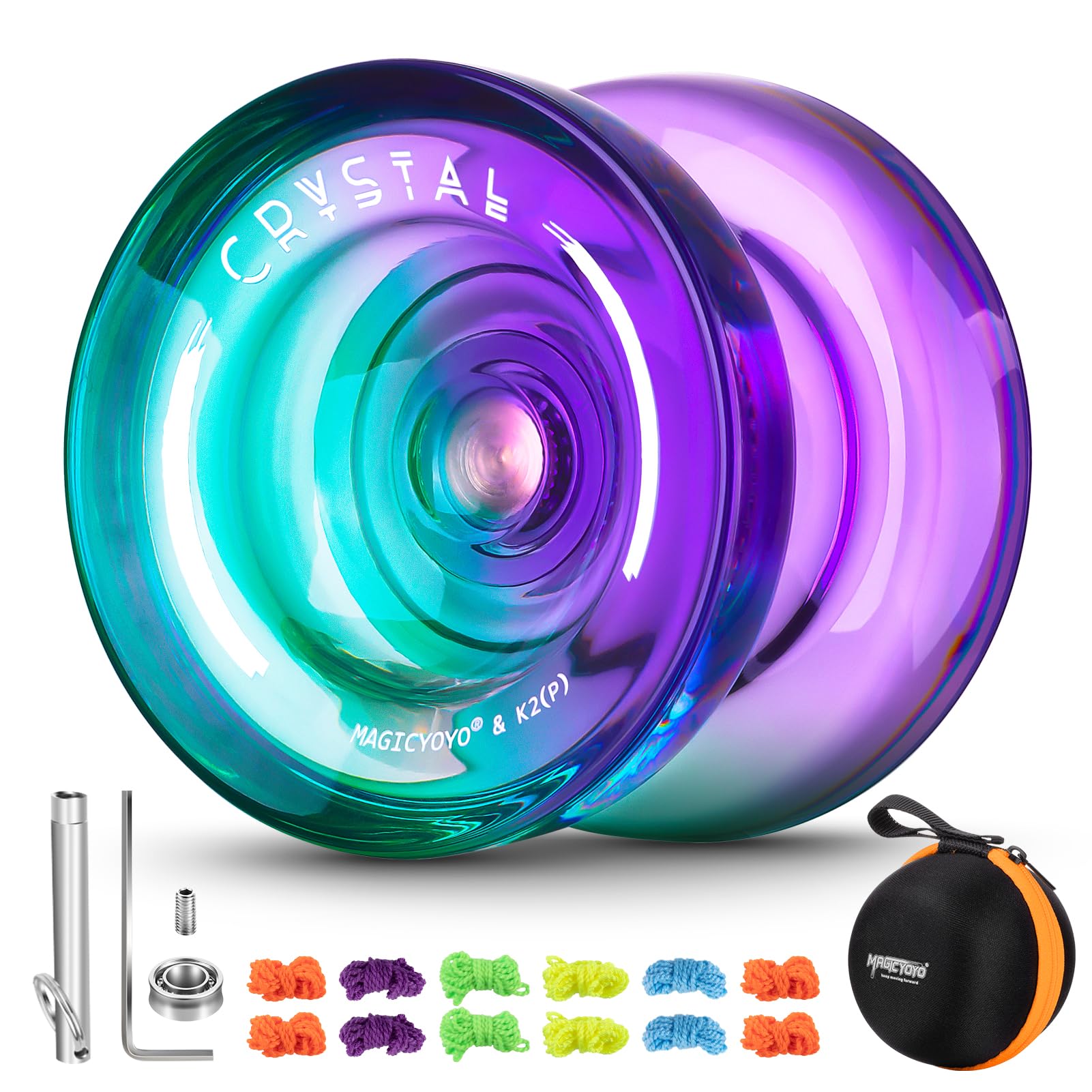 YOSTAR Crystal Yoyo K2, Responsive Yoyo for Kids & Beginner, Professional Trick Yo-Yo for Finger Spin, Dual Purpose Yo Yo with Unresponsive Mode, Stunt Yoyos with 12 Strings, Case, Bearing Kit — image 1