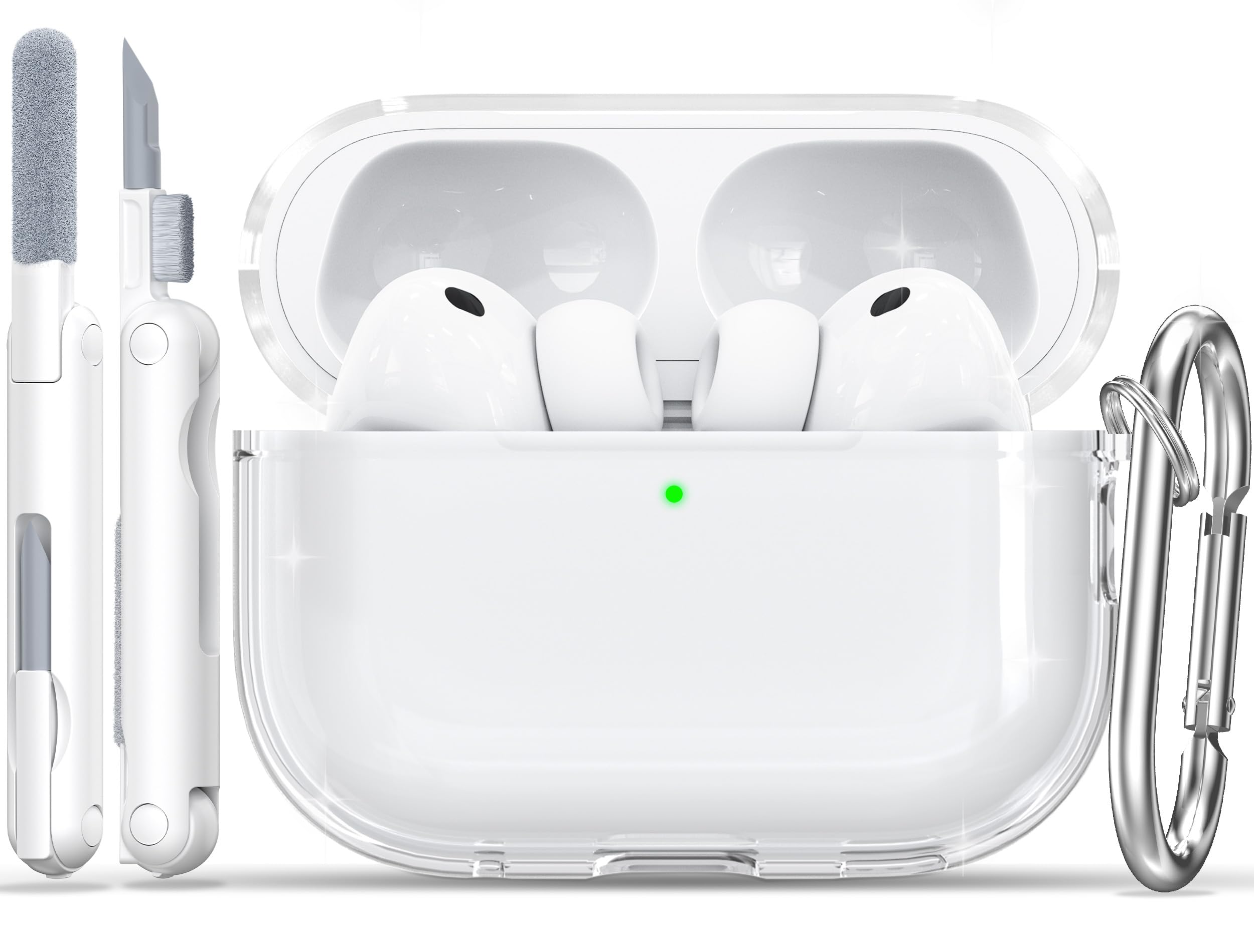Photo 1 of RFUNGUANGO AirPods Pro 3rd Generation Protective Case, Soft TPU Material, Transparent Design, Includes Cleaning Kit and Keychain, Compatible with AirPods Pro 3, Unisex - White