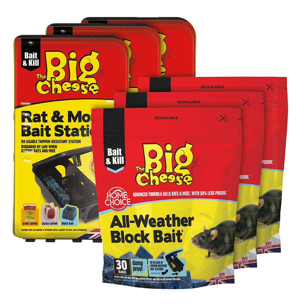 The Big Cheese 3 Rat and Mouse Bait Box and Rat and Mouse Poison (900 g) - Rat Poisoning Blocks, Rat Poison, Mouse Poison, Rat Killer, Mouse Killer, Muliticolour