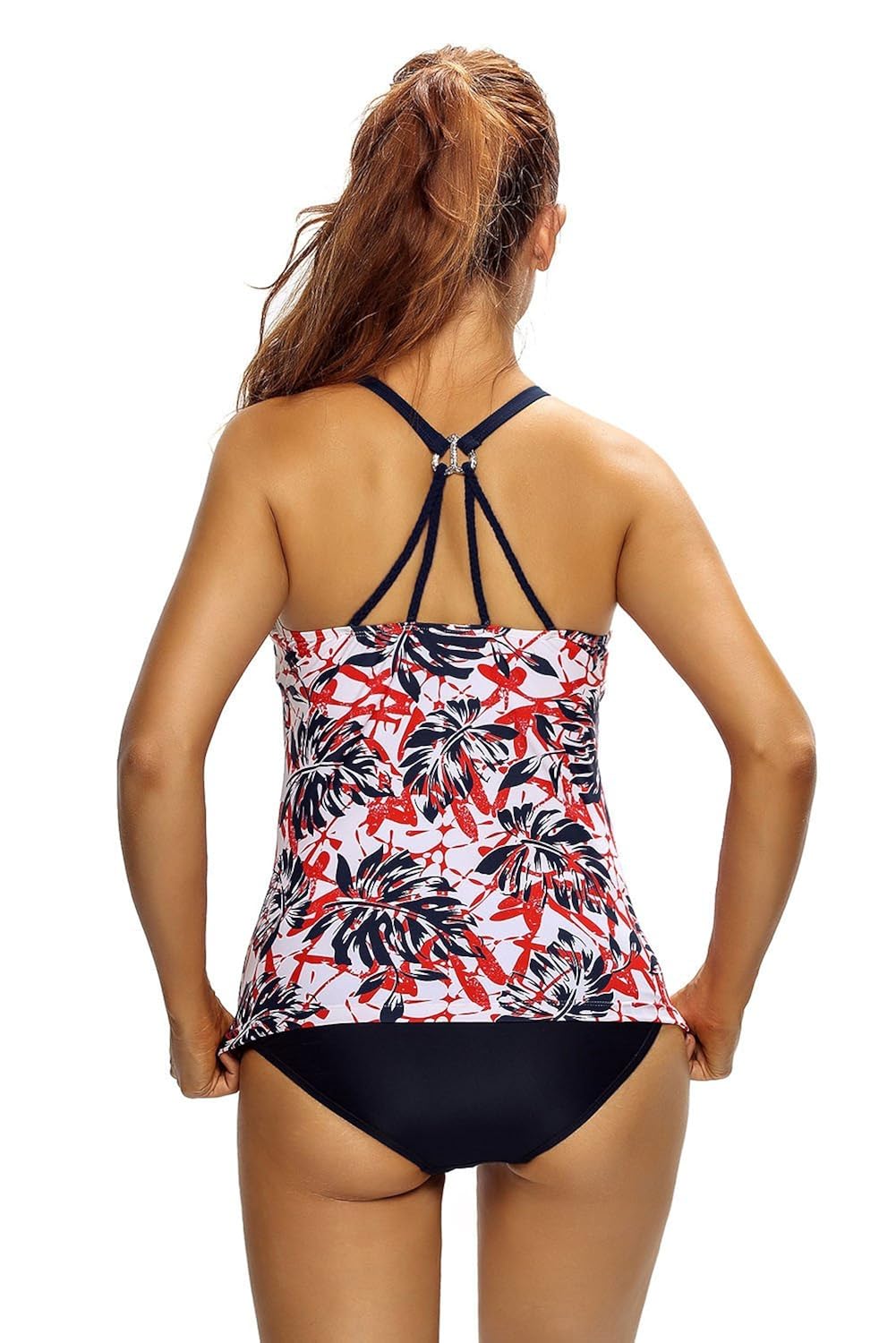 boldgal women's bathing sleeveless high-neck cutout beach top (red)