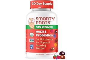 SmartyPants Organic Kids Multivitamin Gummies: Probiotics, Omega 3 (ALA), Vitamin D3, C, Vitamin B12, B6, A, K & Zinc for Immune Support, Biotin, Three Fruit Flavors, 120 Count (30 Day Supply)