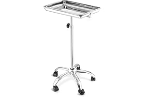 Houseables Mayo Stand, Medical Tray on Wheels, Mayo Stand with Wheels, Tattoo Tray, Stainless Steel Medical Cart, Surgical Cart, Rolling, Esthetician, Hair Salon, Stylist, Adjustable Height 31"-49"