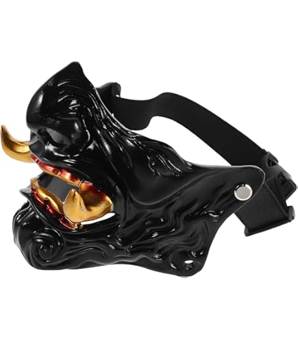 Máscara Oni Hannya Japonesa De Látex – Tamaño 28x24 Cm, Colmillos Y Cuernos De Buey, Realista Y Aterradora Para Halloween