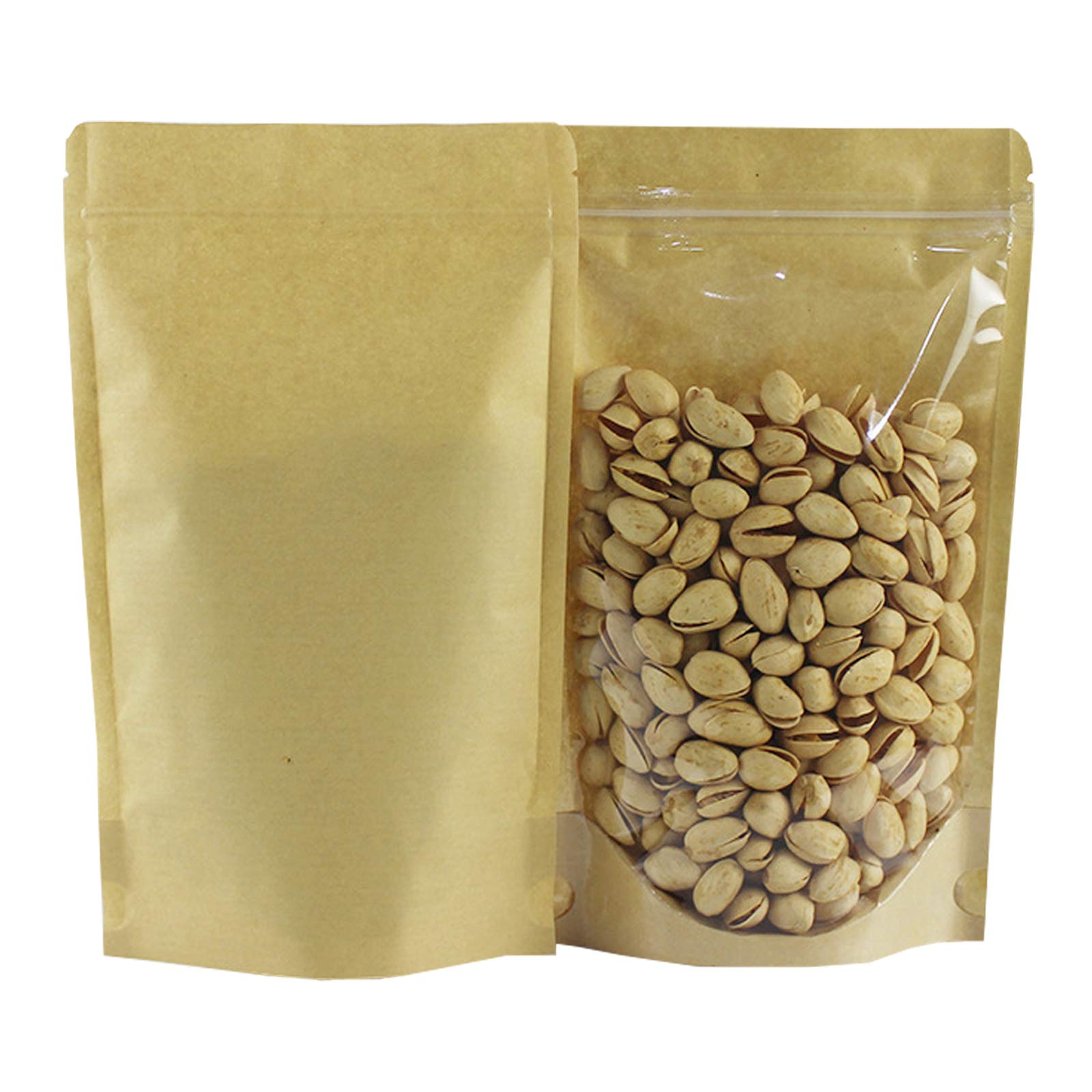 Allbusky 50PCS Kraft Paper Stand Up Food Bags, Reusable Ziplock Seal Bags, Kraft Paper Food Storage Pouches, Kraft Paper Food Packing Bag with Translucent Window, 12x20cm