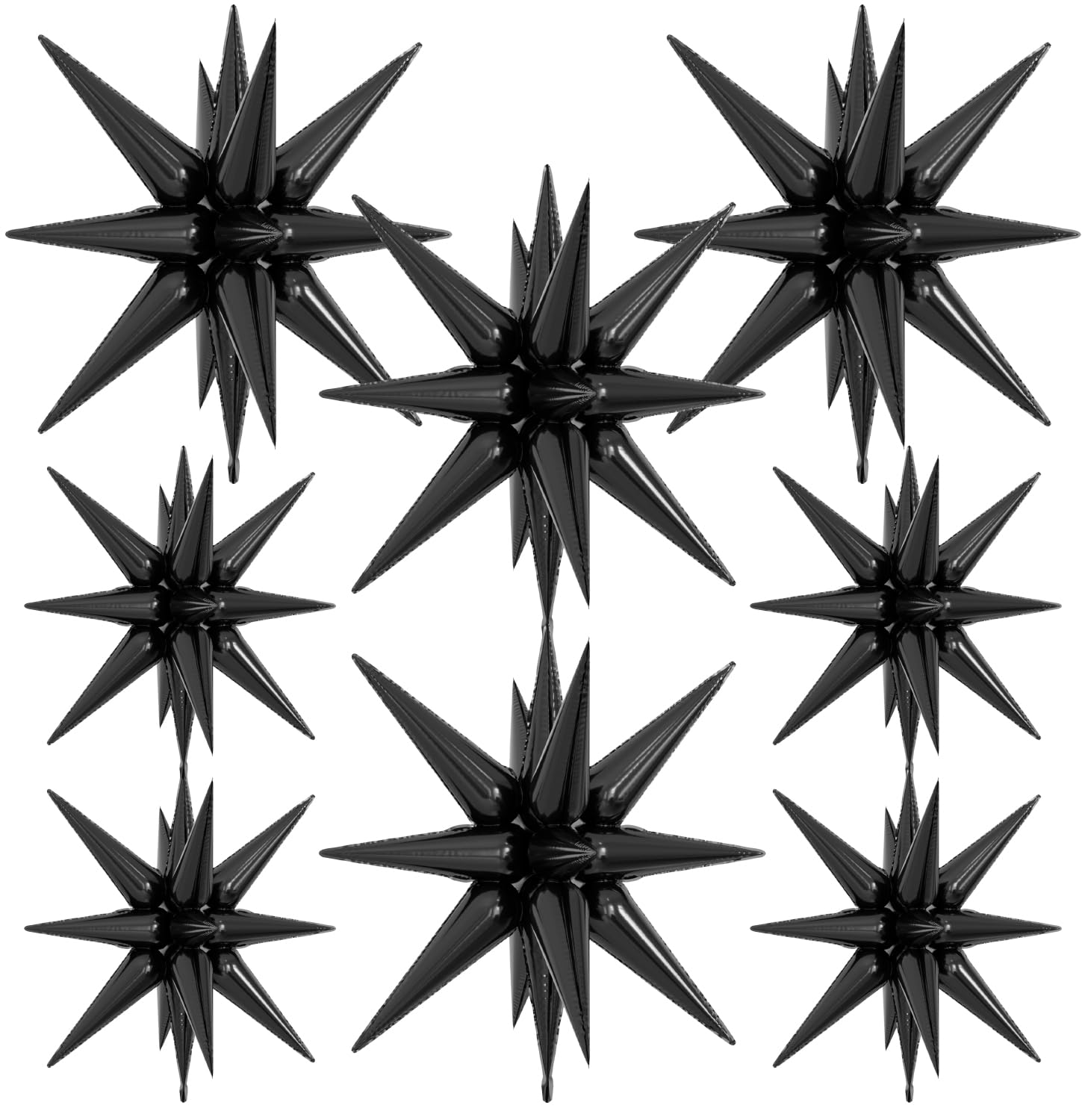 Adeyoo 8Pcs Star Balloons, Explosion StarBalloons One-Piece 14 Point Black Foil Balloon 22 Inch 4D Spike Mylar Balloon for Graduation Wedding Anniversary Backdrop Birthday Party Decorations