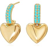 Heart Dangle Hoop Earrings for Women 14K Gold Plated Love Heart Huggies Earrings Hypoallergenic Trendy Minimalist Jewelry
