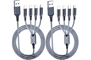 Multi Charging Cable USB Charger Cord - Universal Nylon Braided Fast Charge Multiple Charger Devices with 2*iOS/Type C/Micro 