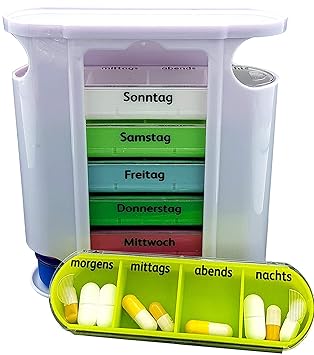 M&H-24 Tablettenbox Pillenbox Medikamentenbox für 7 Tage - Pillendose Tablettendose Wochendosierer Woche 4-Fächer Morgens Mit