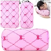 Novabright Micro Bead Neck Pillow with Storage Bag 12" x 6" Mellow Bean Bag Pillow Soft Tube Support Bolster for Adult Travel Chair Sleeping Car Seat, Airplane Surgery Recovery(Pink Bow)