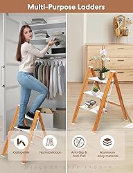 Miscoos 3 Step Ladder, Lightweight Portable Folding