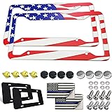 Aootf American Flag License Plate Frame- USA Patriotic Auto Car Tag Holder Cover, 2 Pcs Novelty Aluminum Bracket for Women, w