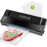 Bonsenkitchen Vacuum Sealer Machine With 5 Vacuum Bags,Black | Compact Food Sealer for Sous-Vide &amp; Meal Prep,Multiple Modes,External Vacuum System,6x Longer Freshness