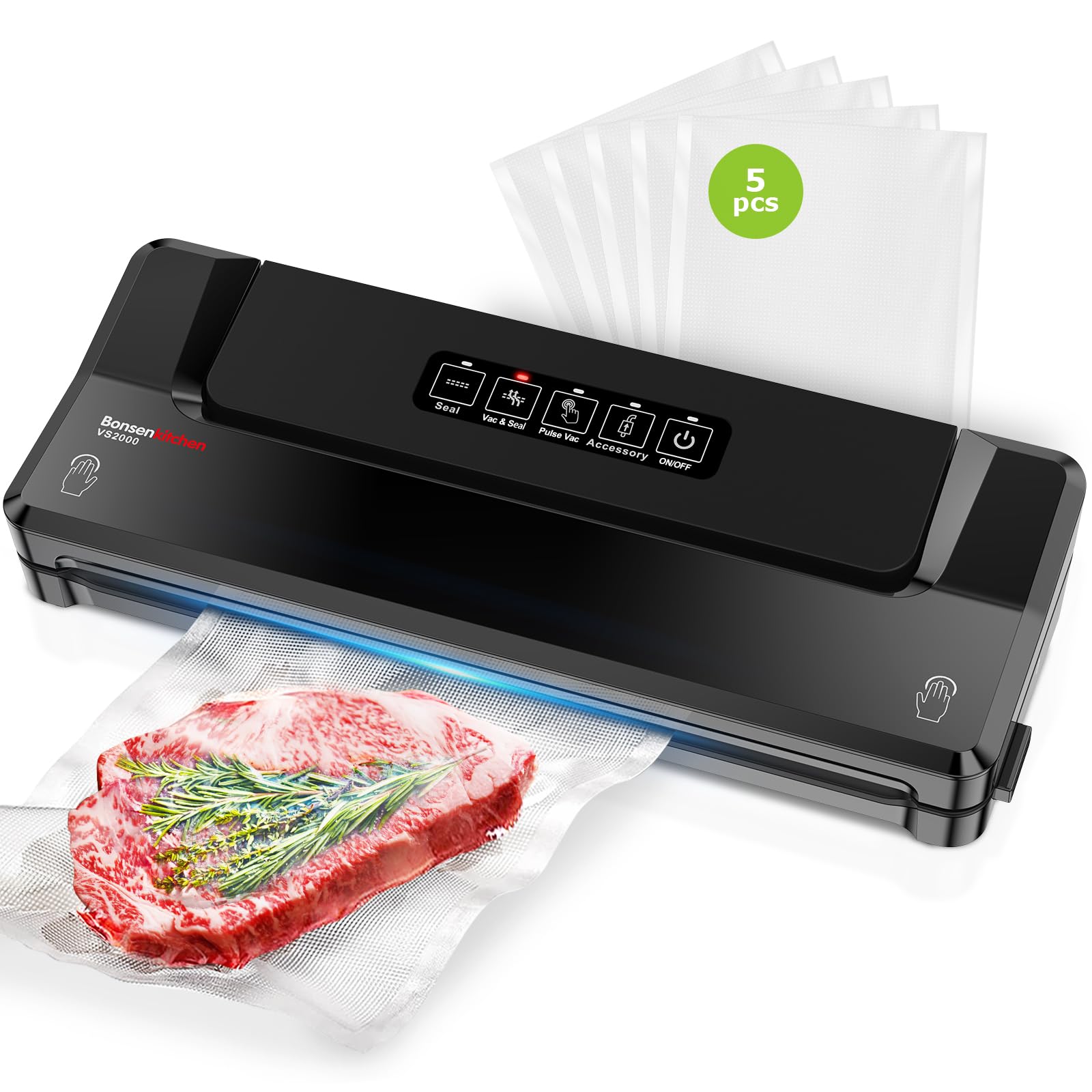 Photo 1 of Bonsenkitchen Vacuum Sealer Machine | Compact Food Sealer for Kitchen Storage & Meal Prep | Multiple Modes?? | External Vacuum System | 5 Bags, Black