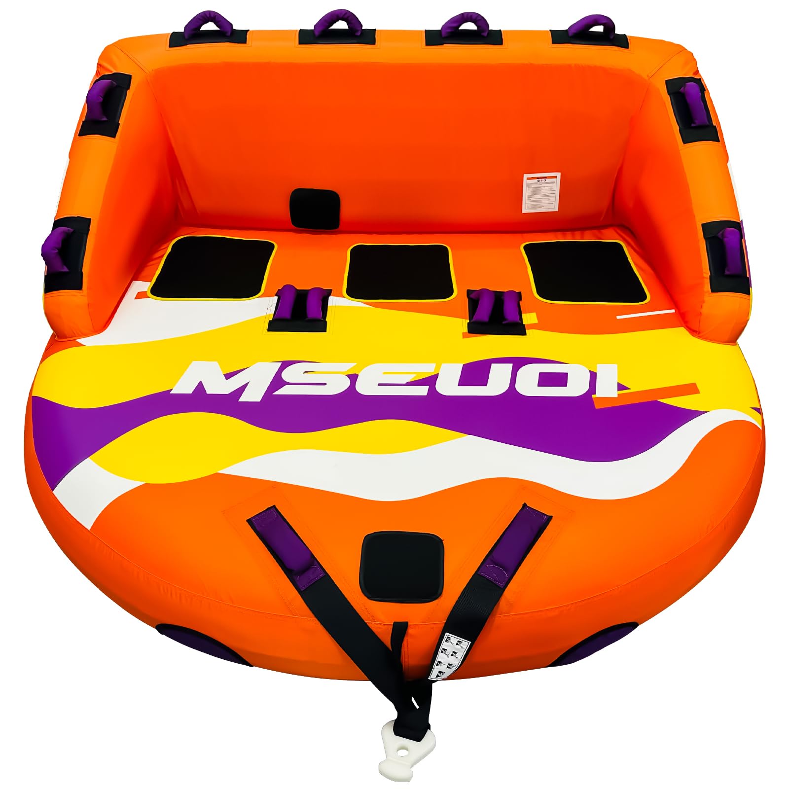 Photo 1 of MSEUOI Inflatable Water Towable Tube for Boats Heavy-Duty 1-3 Rider Tow Tube with Reinforced Handles, Quick-Connect Tow Rope, Rapid Air Valve (Orange Mutil, 3)