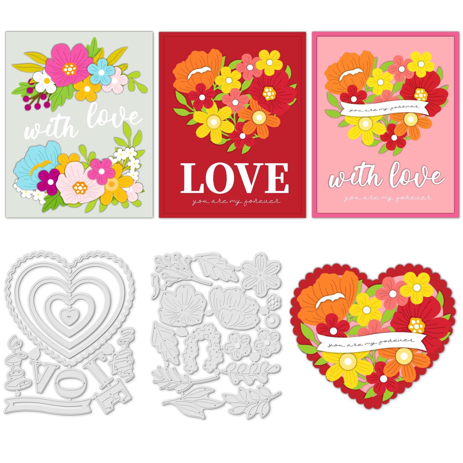 INFUNLY 28 Styles Flower Die Cuts Heart Dies for Card Making Heart Cutting Die Metal Template Multi Shaped DIY Craft Embossing Tools for Album Scrapbooking Art Mother's Day Card Making