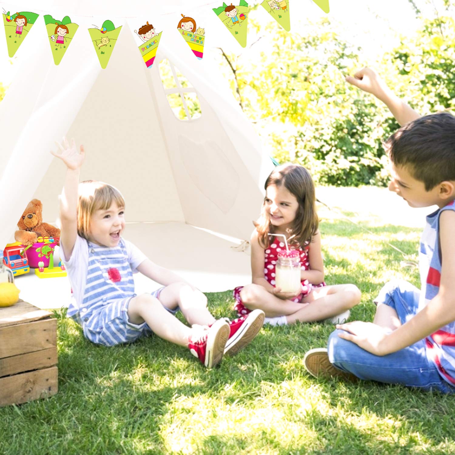 Peradix Teepee Play Tent For Kids Children Indian Playhouse Cotton Canvas Kids boys girls Play Tent for Indoor or Outdoor Play Game(white color)