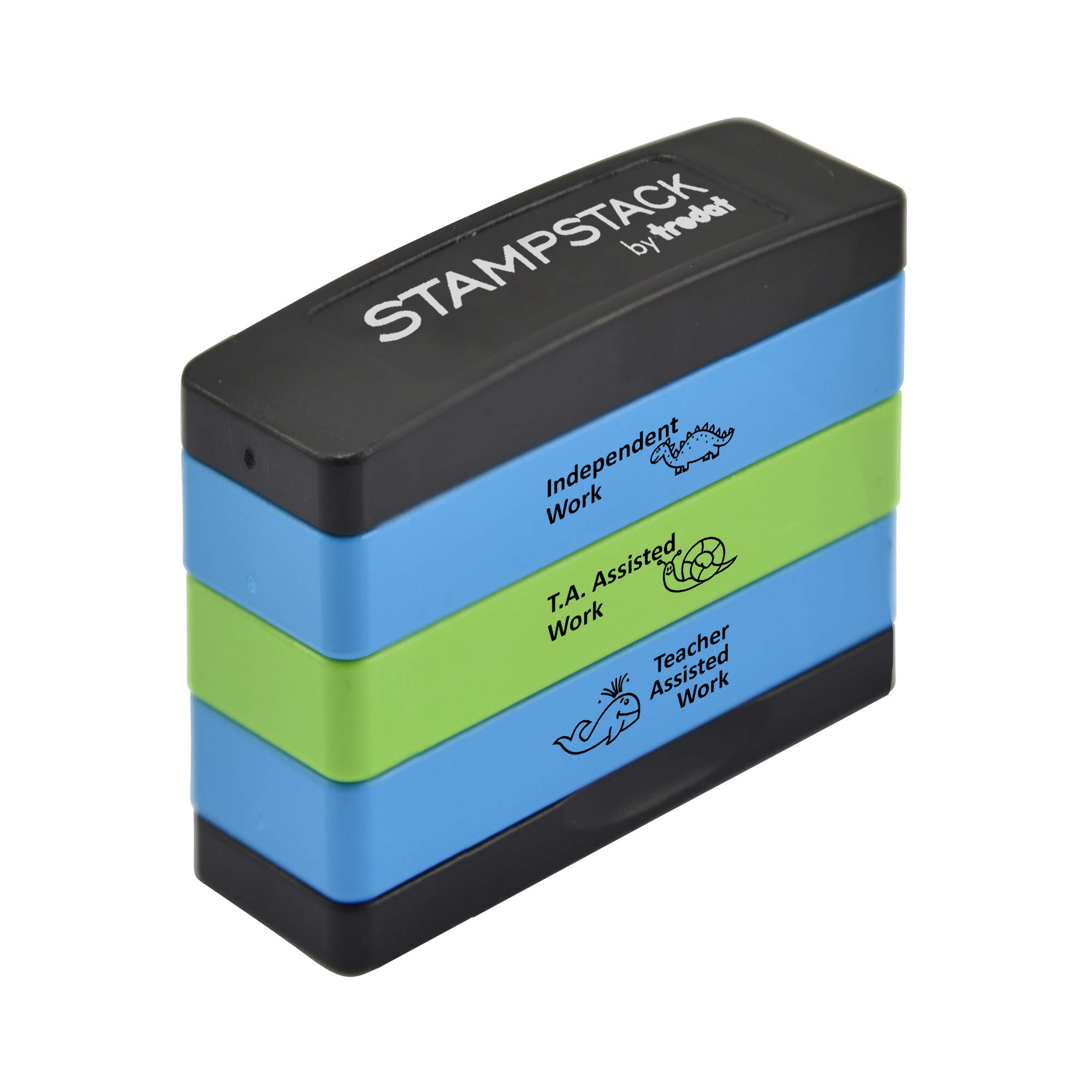 Trodat 3-in-1 Teacher Stamp – Mark Children´s Work as Assisted, T.A. Assisted or Independent – Version 1,Blue,65x52x21 mm