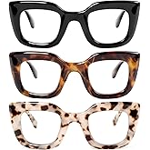 REAVEE Oprah Style Reading Glasses for Women Stylish Cute, 3 Pack Blue Light Blocking Readers Cheaters with Spring Hinge