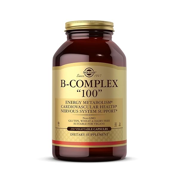 SOLGAR B-COMPLEX “100”, 250 VEGETABLE CAPSULES – HEART HEALTH – NERVOUS SYSTEM SUPPORT – SUPPORTS ENERGY METABOLISM – NON-GMO, VEGAN, GLUTEN FREE, DAIRY FREE, KOSHER, HALAL – 250 SERVINGS