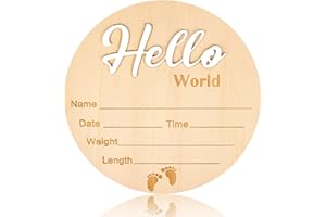 LEMICIN Baby Birth Announcement Sign, 5.9 Inch Hello World Newborn Name Wooden Plate for Hospital Nursery Birth Announcement Nursery Nursing Room New Boy Girl Name Sign, Birth Announcement Sign for Hospital