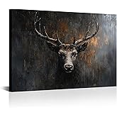 seteuret Abstract Deer Wall Decor, Black and Gold Deer Wall Art - Wildlife Portrait Painting for Modern Office Living Room Decor, 24"x36"