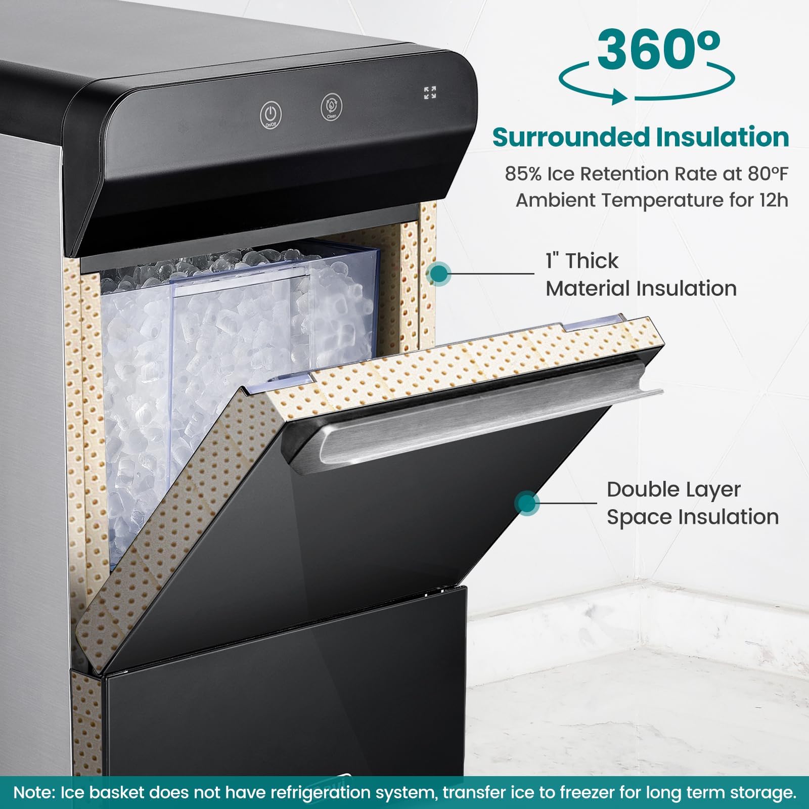 Gevi Household V2.0 Countertop Gemi Nugget Ice Maker Open and Pour Water Refill | Stainless Steel Housing | Fit Under Wall Cabinet | White