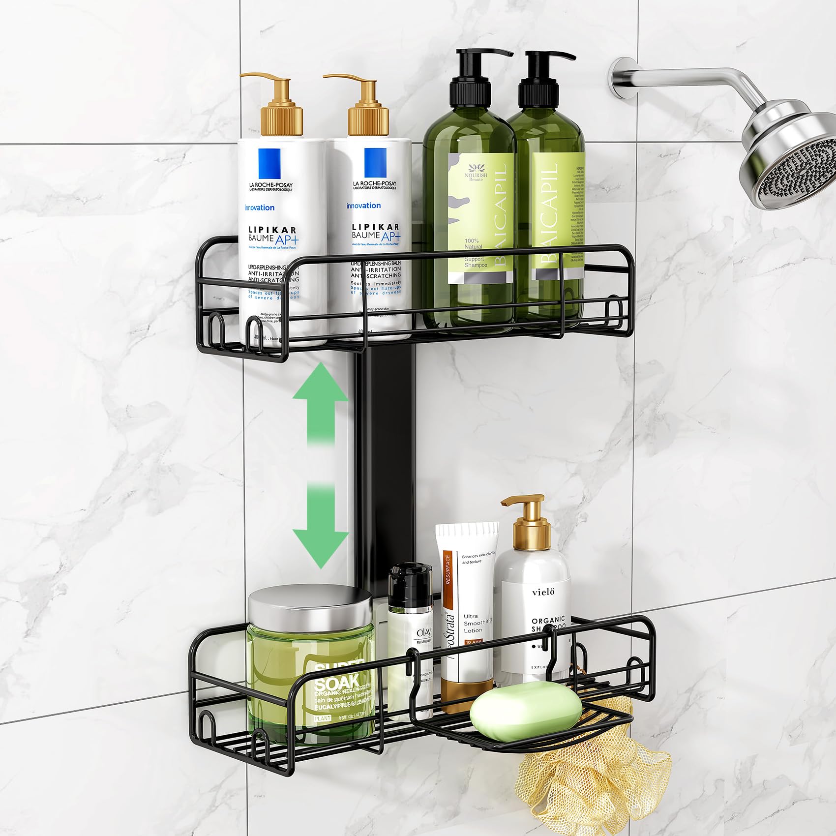 Photo 1 of Kitstorack Shower Caddy Hanging - Adjustable Shower Organizer with Soap Dish Rustproof Stainless Steel Shelf & Aluminum Spine No Drilling Shower Shelves for Bathroom Organizers and Storage