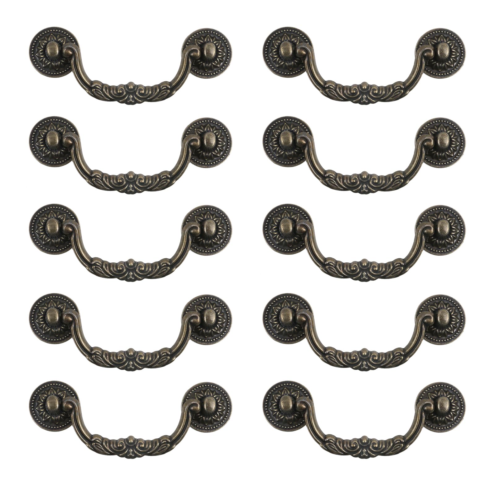 Photo 1 of Geesatis 10 Pcs Cabinet Drawer Pull Handles Zinc Alloy Furniture Decorative Knobs Pull Handles, with Mounting Screws, Bronze Tone & Length 5 inch / 125 mm