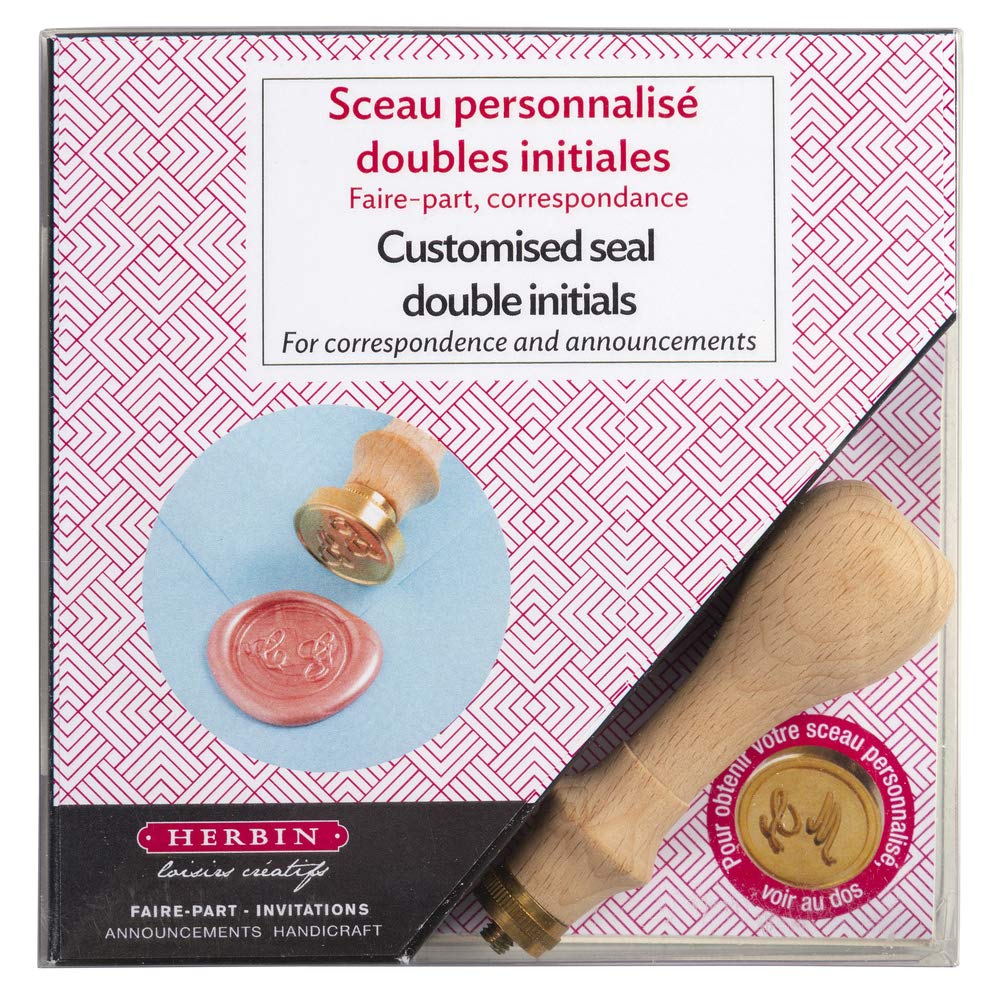 Jacques Herbin 46300T - A "double initials" personalised wax stamping box including a wooden handle - an order form and instruction leaflet - Creative Tool