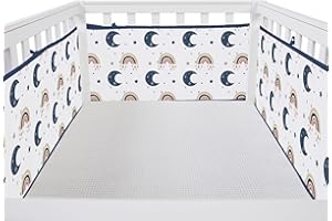 YUZEFI 4 Sides Anti-Collision Mesh Liner for Bed, Upholstered Cushioned Pads Soft Padding for Sides Padded Covers (Star-Rainbow)