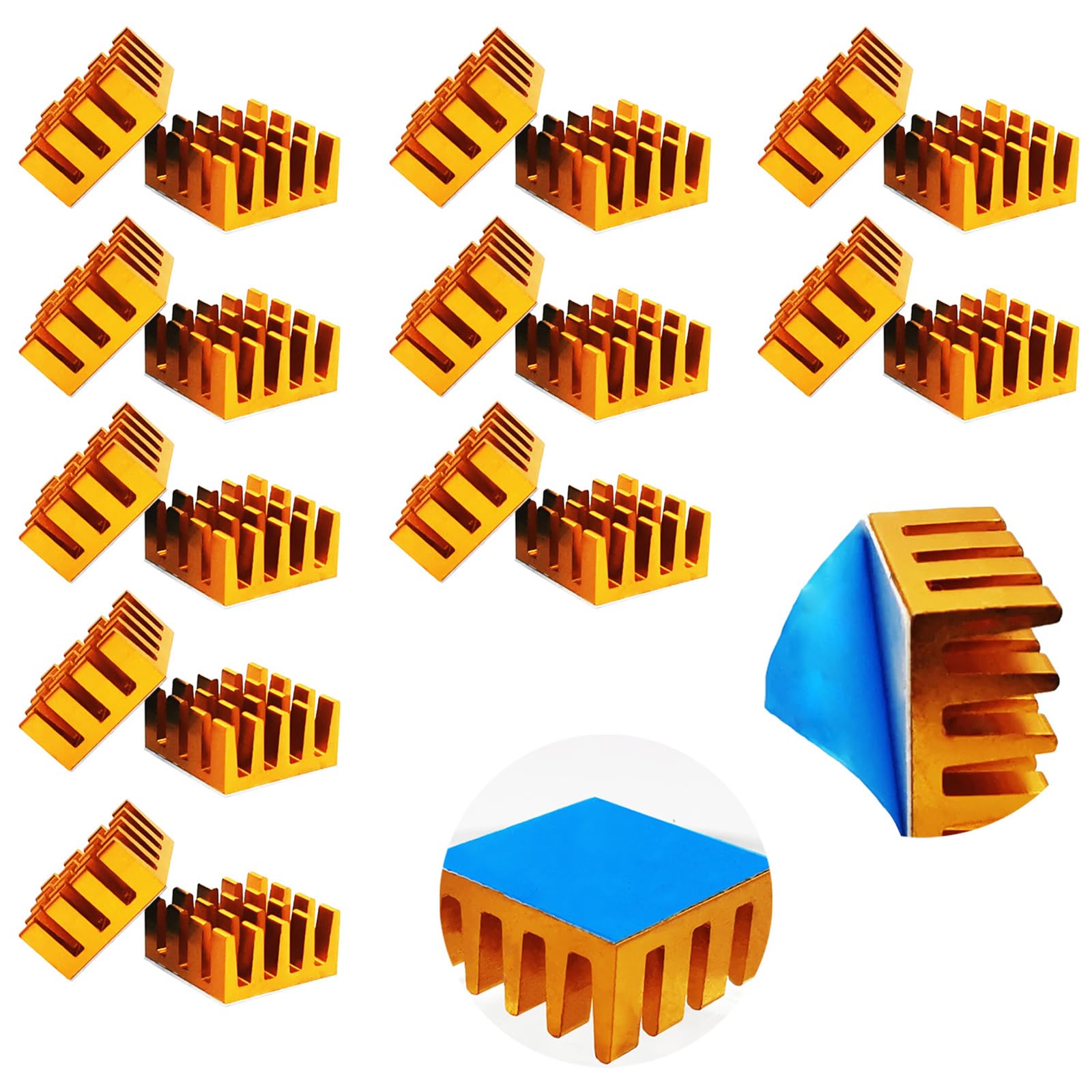 Heat Sink, CTRICALVER Aluminum Heatsink Thermal Pad Cooler14 x 14x7mm(L xW xH), for Cooling 3D Printers (20 pcs, gold)